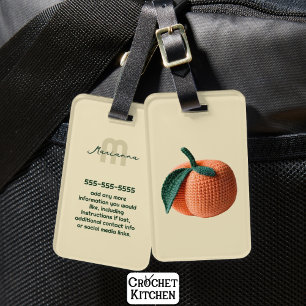 Trendy Minimal Modern Amigurumi Crochet Peach   Luggage Tag