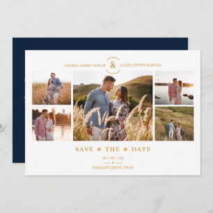 Trendy Minimal Navy/White 5 Multi Photos Collage Save The Date