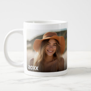 Trendy Minimal Photo Design with Year Large Coffee Mug