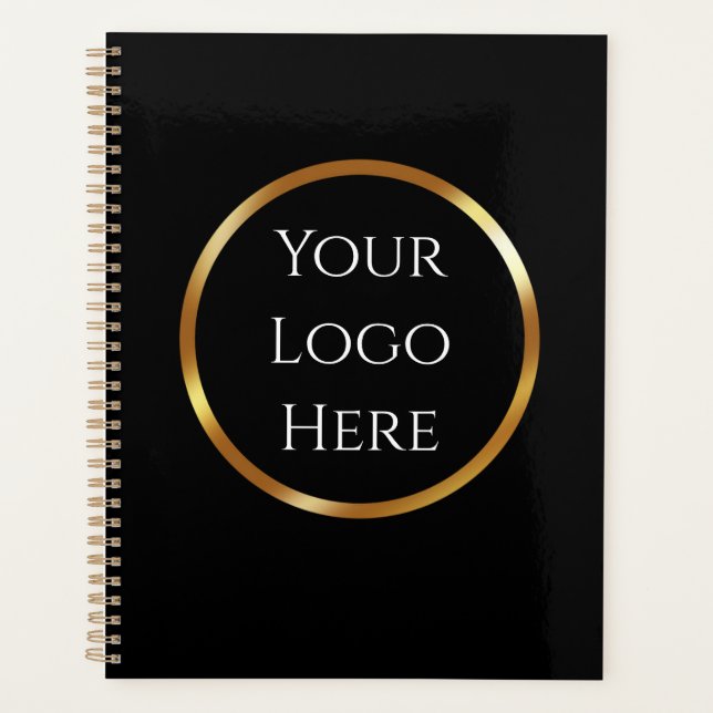Trendy, Minimalist. black and gold with QR code  Planner (Front)