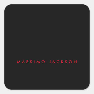 Trendy Minimalist Black Red Professional Your Name Square Sticker