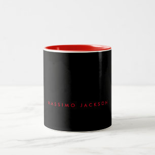 Trendy Minimalist Black Red Professional Your Name Two-Tone Coffee Mug