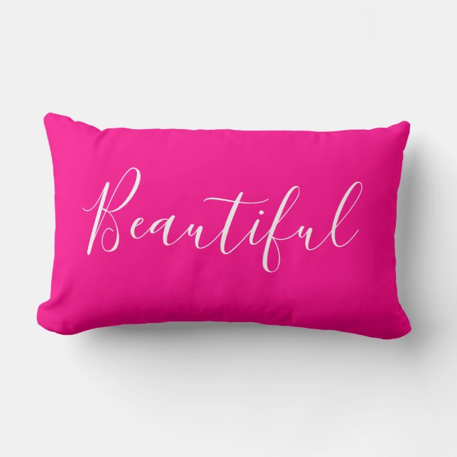 Trendy minimalist bright pink simple modern lumbar cushion (Front)