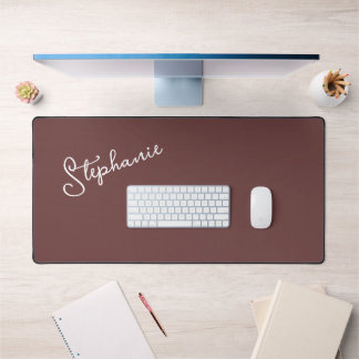 Trendy Minimalist Brown Script Personalised Name  Desk Mat