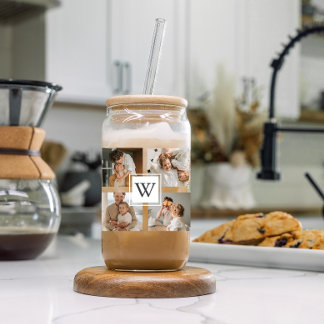 Trendy Minimalist Collage Fathers Photo Daddy Gift Can Glass