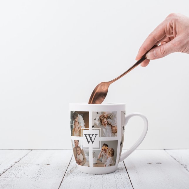 Trendy Minimalist Collage Fathers Photo Daddy Gift Latte Mug (Creator Uploaded)