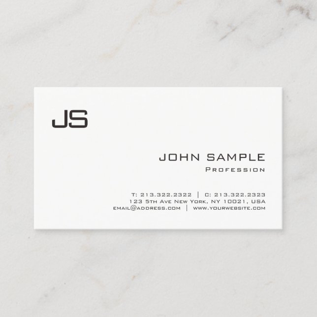 Trendy Minimalist Creative Elegant Monogram Plain Business Card (Front)
