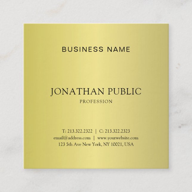 Trendy Minimalist Design Creative Gold Plain Square Business Card (Front)