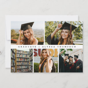 Trendy Minimalist Graduate Photo Grid Graduation Thank You Card
