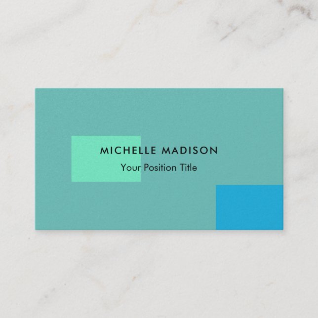 Trendy Minimalist Green Blue Business Card (Front)