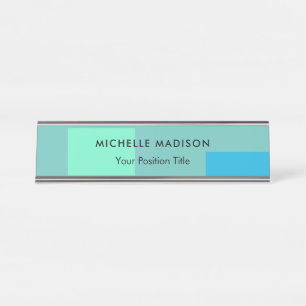 Trendy Minimalist Green Blue Desk Name Plate