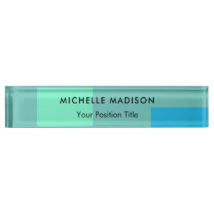 Trendy Minimalist Green Blue Nameplate