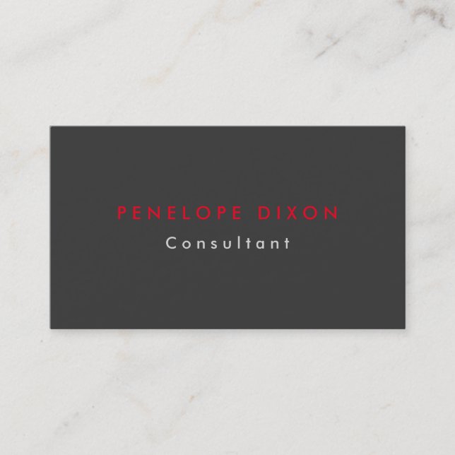 Trendy Minimalist Grey Red Professional Business Card (Front)