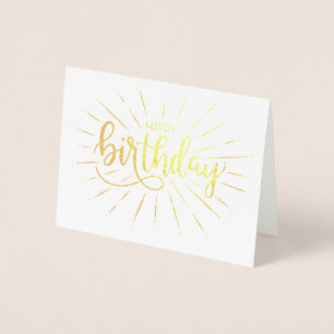 Trendy Minimalist Lettering Birthday Gold Rays Foil Card