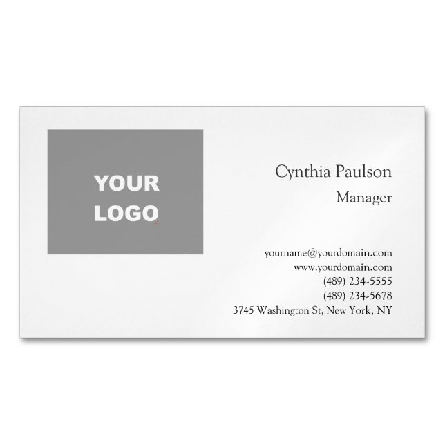 Trendy Minimalist Modern Add Your Logo Magnetic Business Card (Front)
