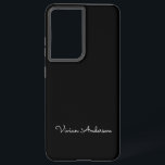 Trendy Minimalist Modern Black Script Custom Name Samsung Galaxy Case<br><div class="desc">A simple stylish custom name typography design in a casual script font in striking monochromatic black and white. The perfect item for the minimalist. An on trend bespoke gift or accessory for any occasion. Debra Valencia, a visionary surface pattern artist, product designer and entrepreneur with a passion for world travel,...</div>