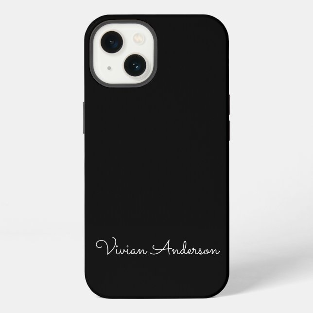 Trendy Minimalist Modern Black Script Name iPhone Case (Back)