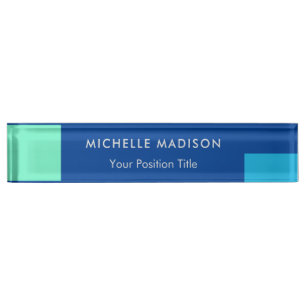 Trendy Minimalist Modern Blue Nameplate
