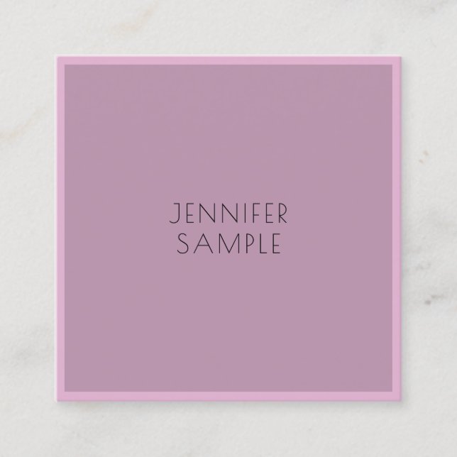 Trendy Minimalist Modern Elegant Purple Template Square Business Card (Front)