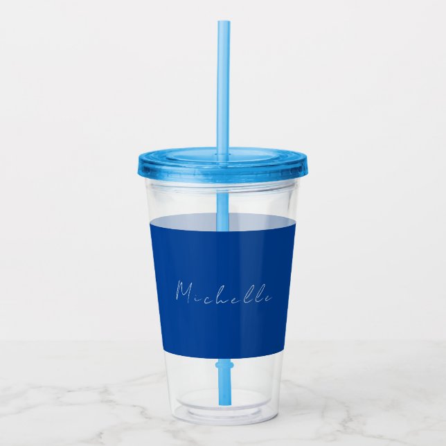 Trendy Minimalist Modern Handwritten Blue Acrylic Tumbler (Front)