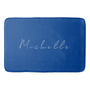 Trendy Minimalist Modern Handwritten Blue Bath Mat