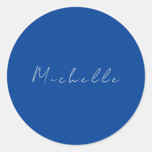 Trendy Minimalist Modern Handwritten Blue Classic Round Sticker