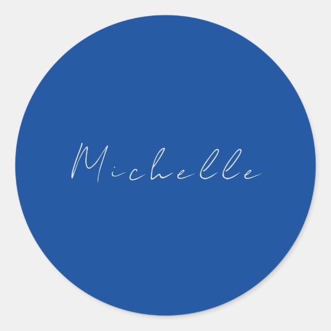 Trendy Minimalist Modern Handwritten Blue Classic Round Sticker (Front)