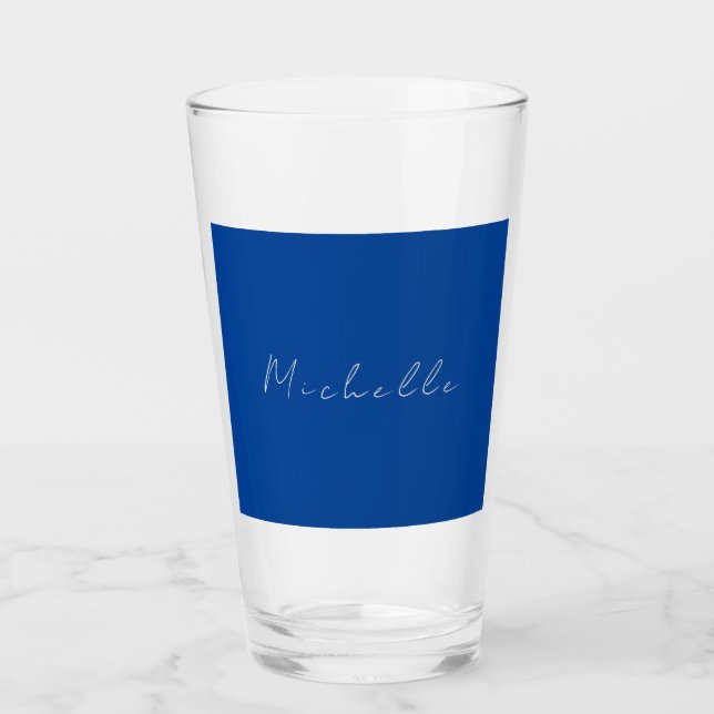 Trendy Minimalist Modern Handwritten Blue Glass (Front)