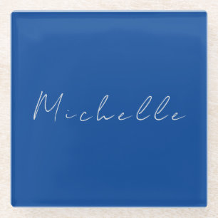 Trendy Minimalist Modern Handwritten Blue Glass Coaster