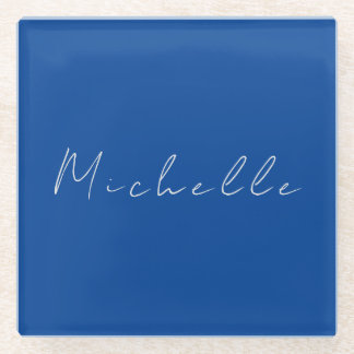 Trendy Minimalist Modern Handwritten Blue Glass Coaster