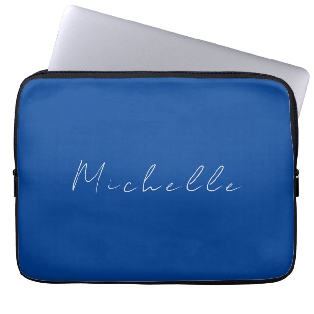 Trendy Minimalist Modern Handwritten Blue Laptop Sleeve (Front)