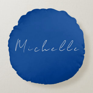 Trendy Minimalist Modern Handwritten Blue Round Cushion