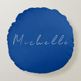 Trendy Minimalist Modern Handwritten Blue Round Cushion