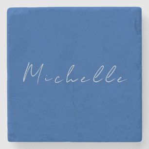 Trendy Minimalist Modern Handwritten Blue Stone Coaster