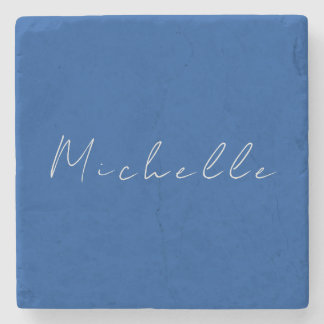 Trendy Minimalist Modern Handwritten Blue Stone Coaster