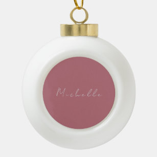Trendy Minimalist Modern Handwritten Rose Gold Ceramic Ball Christmas Ornament