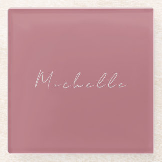 Trendy Minimalist Modern Handwritten Rose Gold Glass Coaster