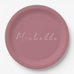 Trendy Minimalist Modern Handwritten Rose Gold Paper Plate