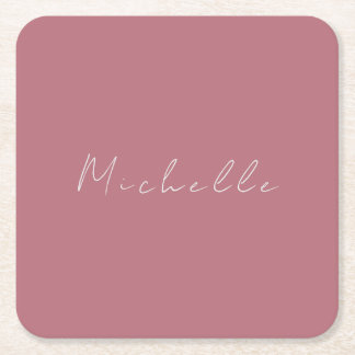 Trendy Minimalist Modern Handwritten Rose Gold Square Paper Coaster