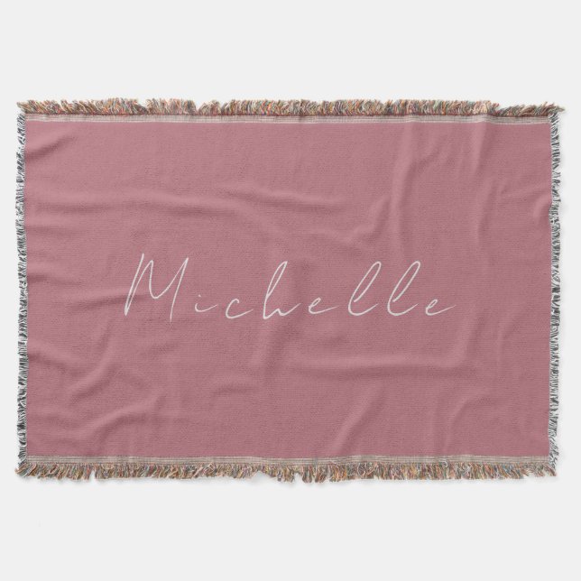 Trendy Minimalist Modern Handwritten Rose Gold Throw Blanket (Front)