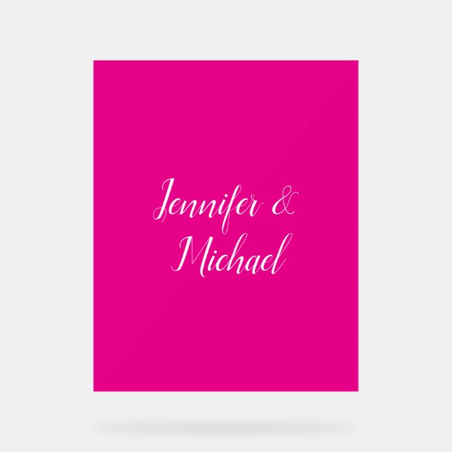 Trendy Minimalist Modern Plain Simple Hot Pink Acrylic Sign (Front)