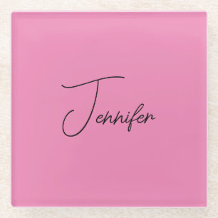 Trendy Minimalist Modern Plain Simple Pink Colour Glass Coaster