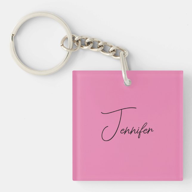 Trendy Minimalist Modern Plain Simple Pink Colour Key Ring (Front)