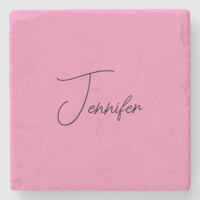 Trendy Minimalist Modern Plain Simple Pink Colour Stone Coaster (Front)
