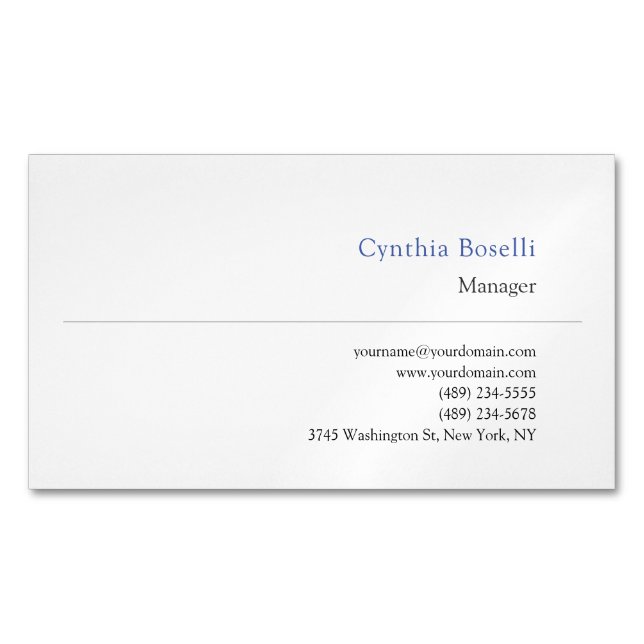 Trendy Minimalist Modern Plain Simple Template Magnetic Business Card (Front)
