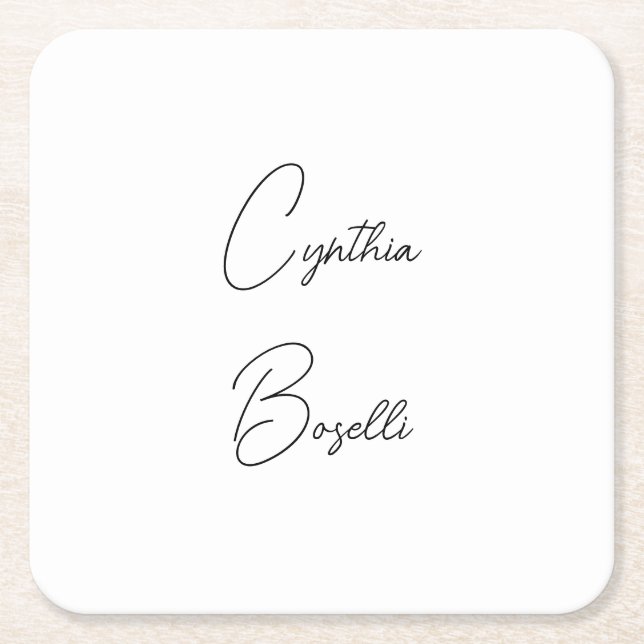 Trendy Minimalist Modern Plain Simple Template Square Paper Coaster (Front)
