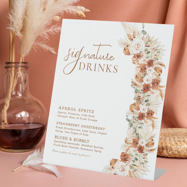 Trendy Minimalist Modern Wedding Signature Drinks Pedestal Sign (Creator Uploaded)