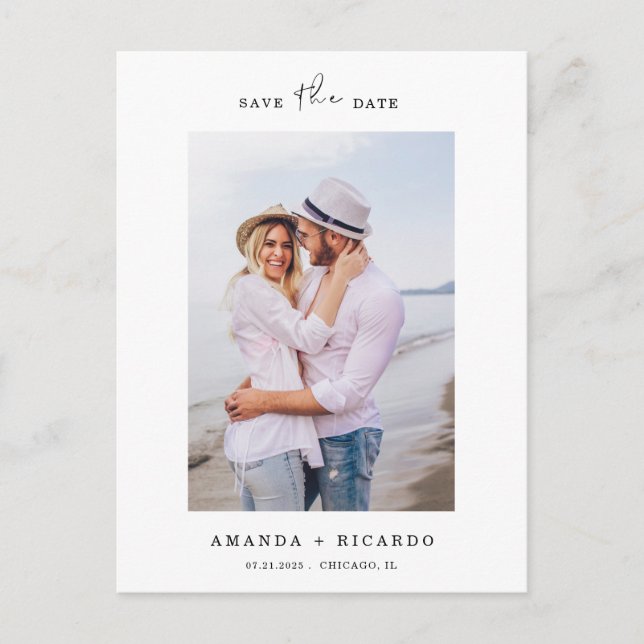 Trendy Minimalist Photo Wedding Announcement Postcard (Front)