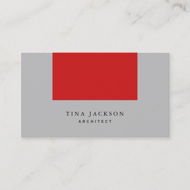 Trendy Minimalist Red Silver Grey Professional Business Card (Front)