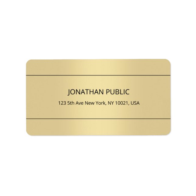 Trendy Minimalist Template Gold Colour Chic Addres Label (Front)